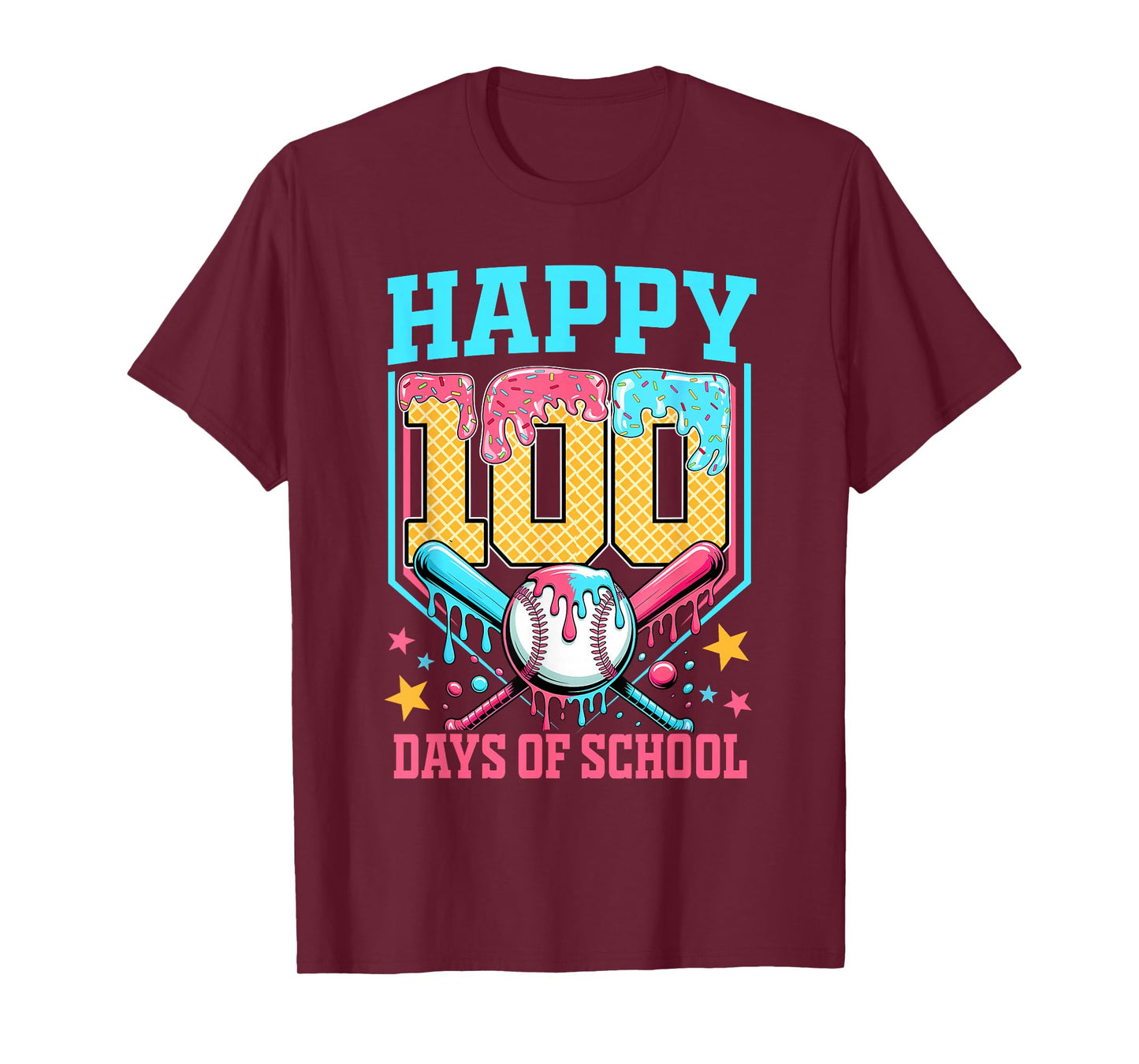 100 Days of School Kids Baseball Drip 100th Day of School T-Shirt