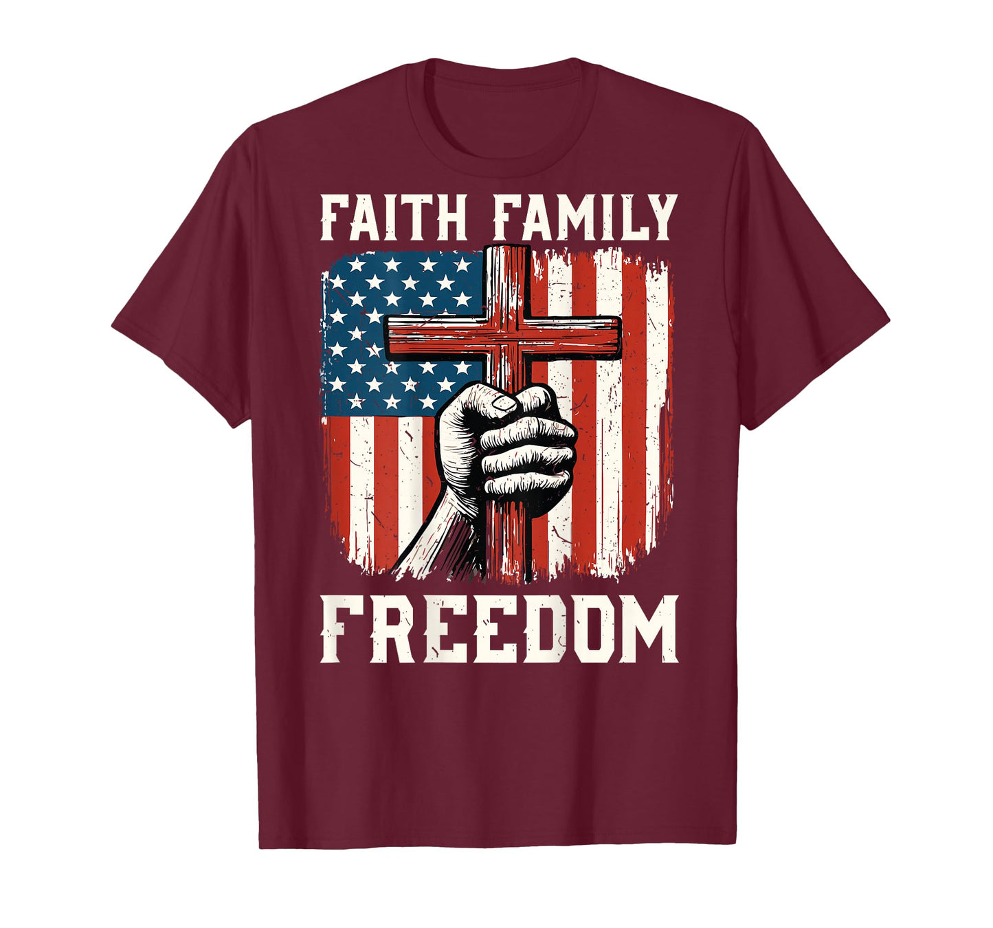 Men's Faith Family Freedom American Flag Christian Patriotic T-Shirt