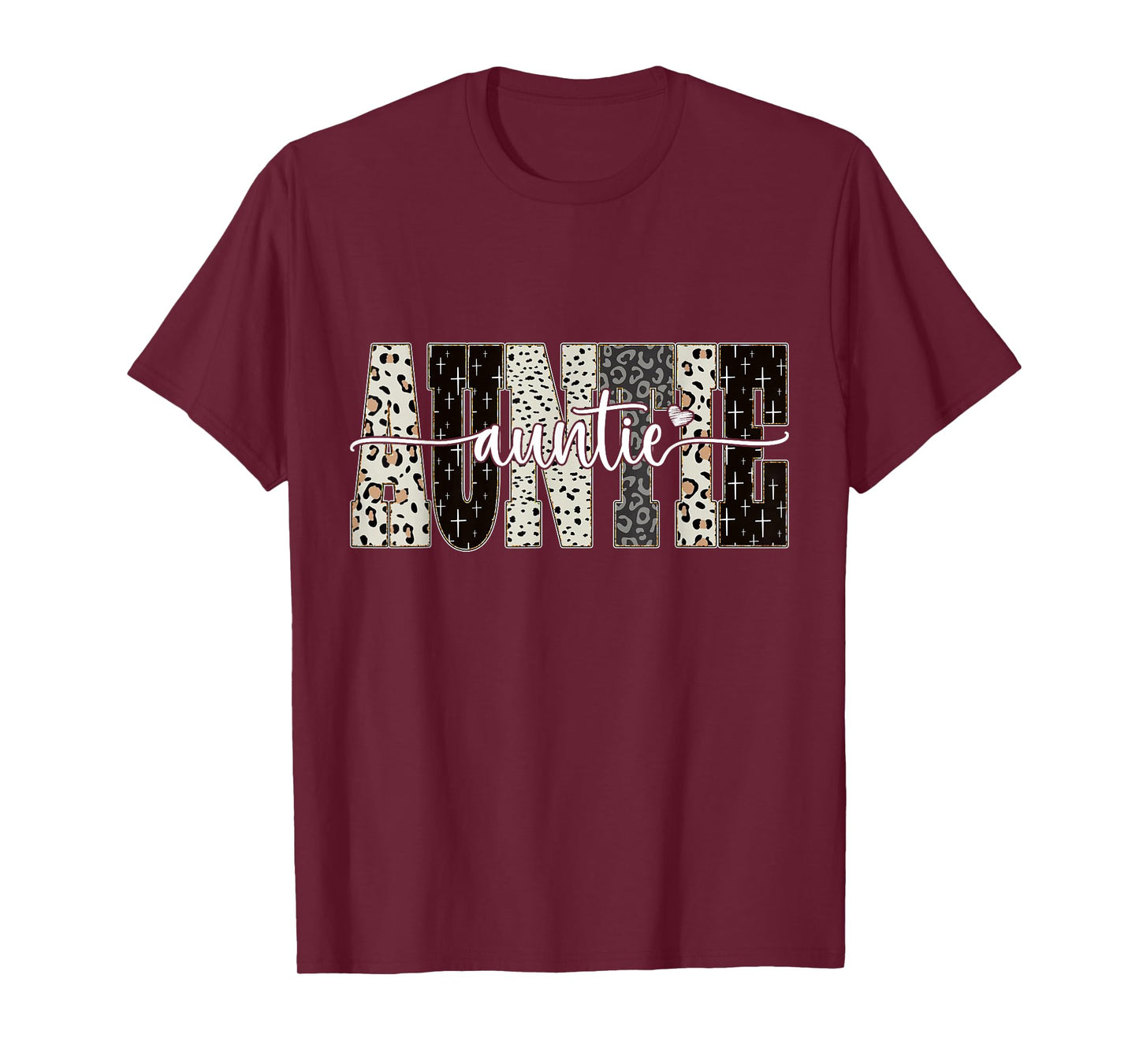 Auntie Bible Leopard Cross Faith and Love Christian Women T-Shirt