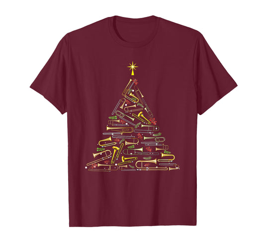 Cool Trombone Christmas Tree Trombone Lovers Marching Band T-Shirt