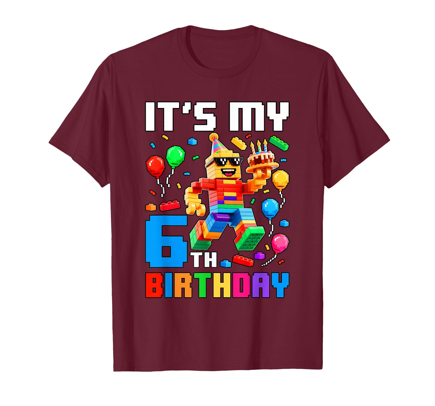 It's My 6th Birthday Building Brick 6 Years Old Boys Kids T-Shirt