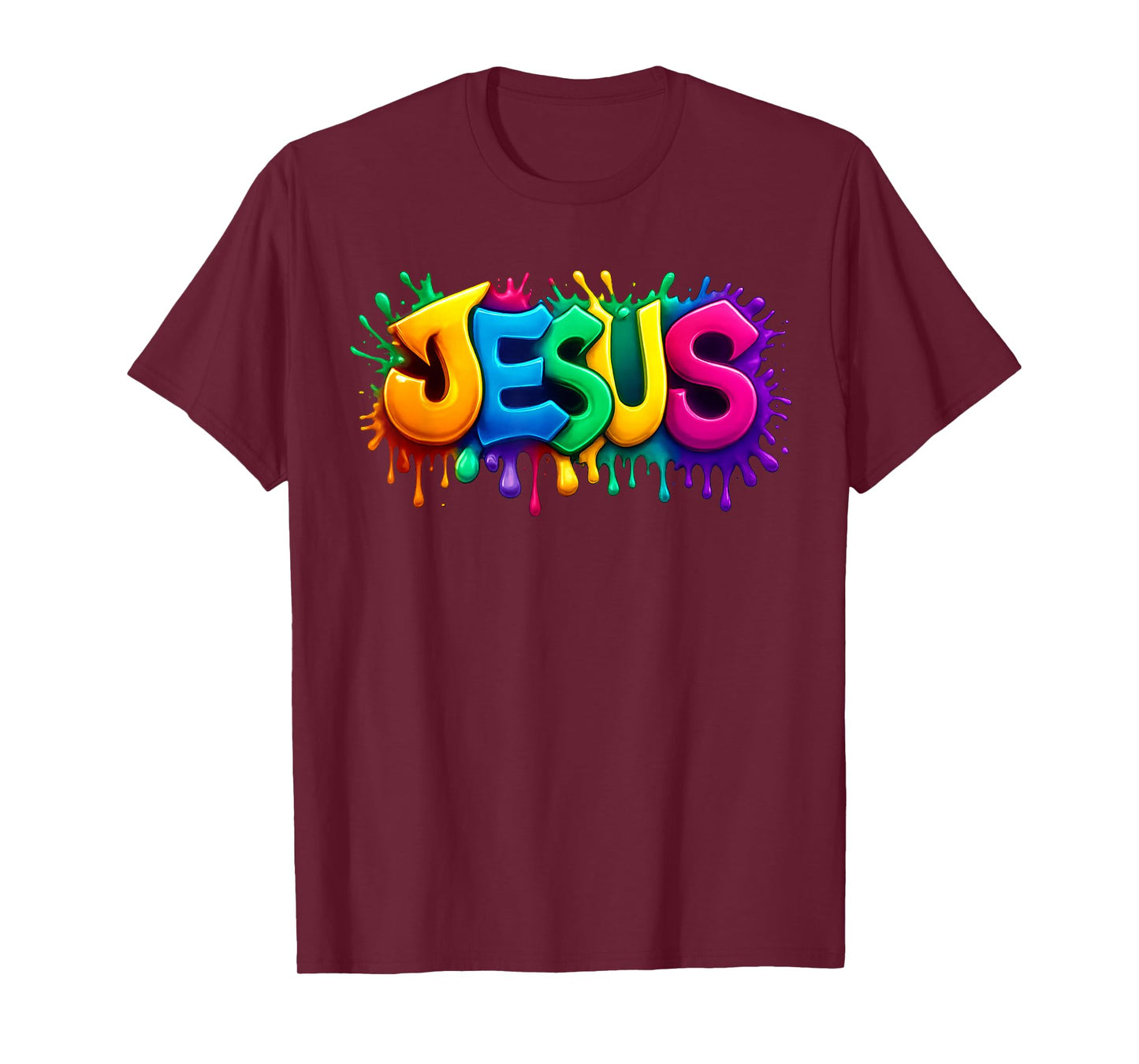 Colorful Jesus Rainbow Paint Splash Christian T-Shirt