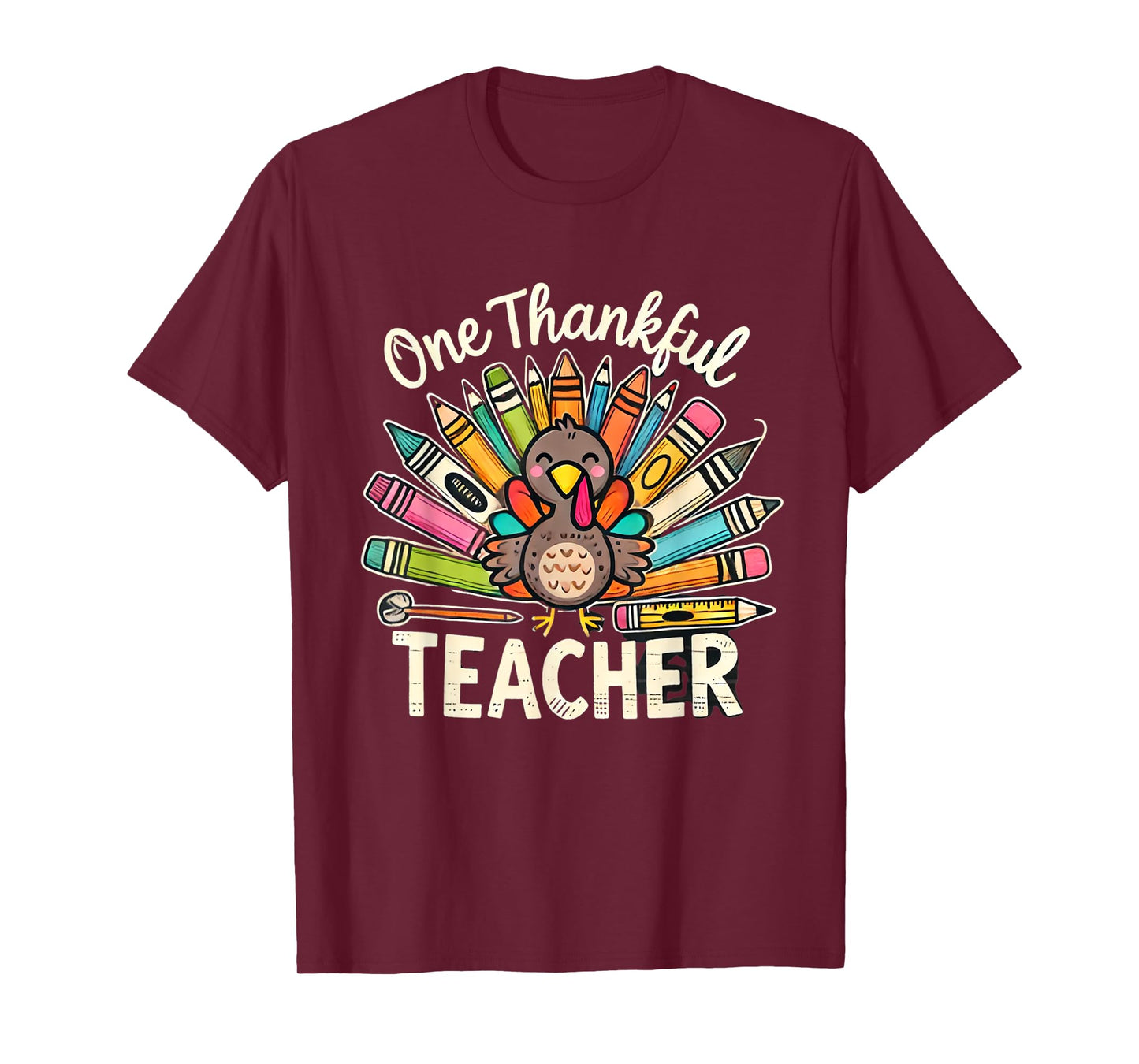 One Thankful Teacher Cute Thanksgiving Turkey School T-Shirt