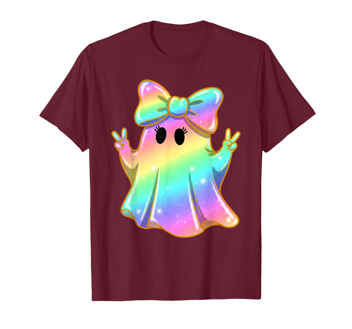 Cute Rainbow Ghost Peace Funny Halloween Kids Girls T-Shirt