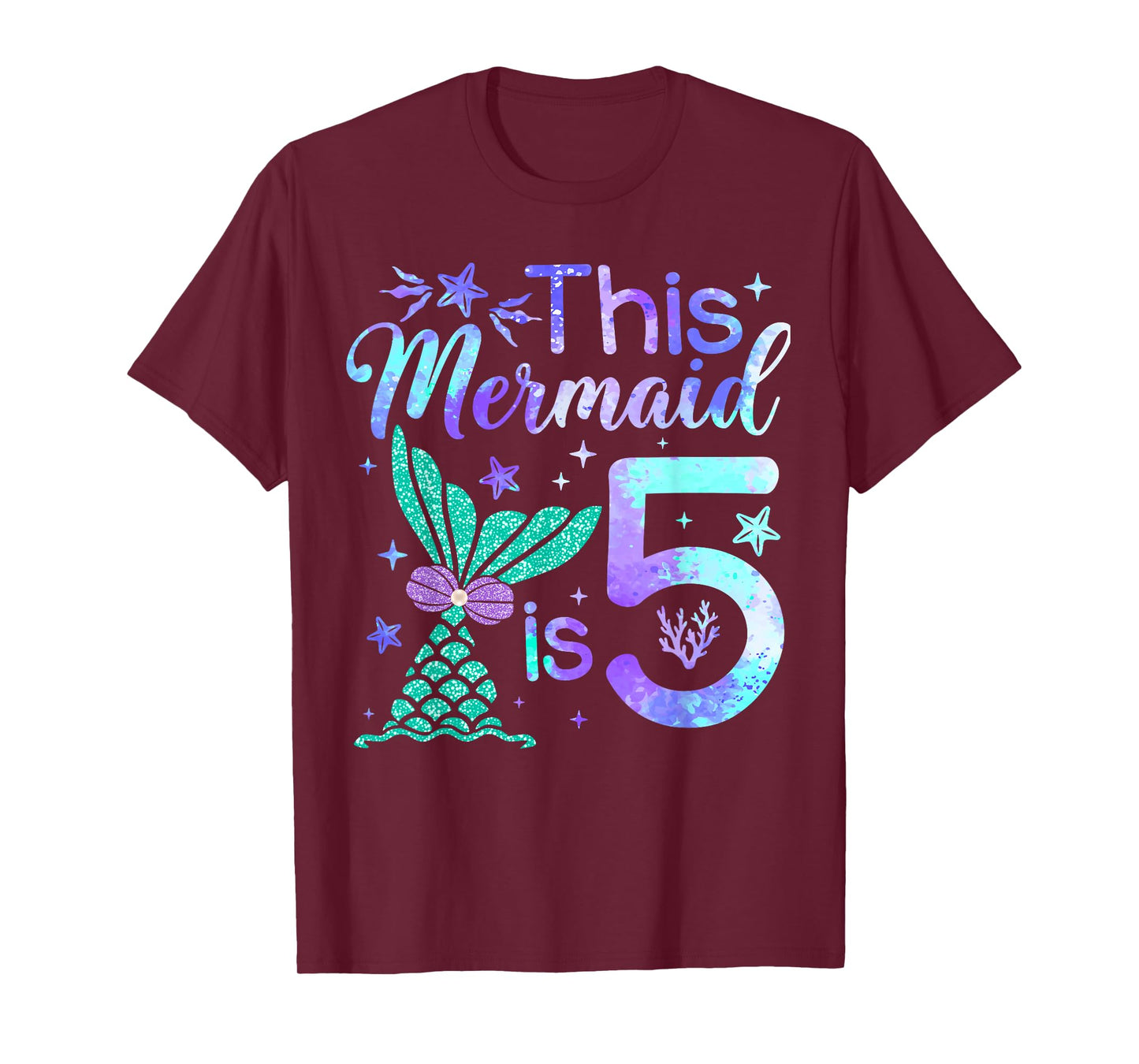 This Mermaid Is 5 Year Old Girls Kids 5th Birthday Mermaid T-Shirt