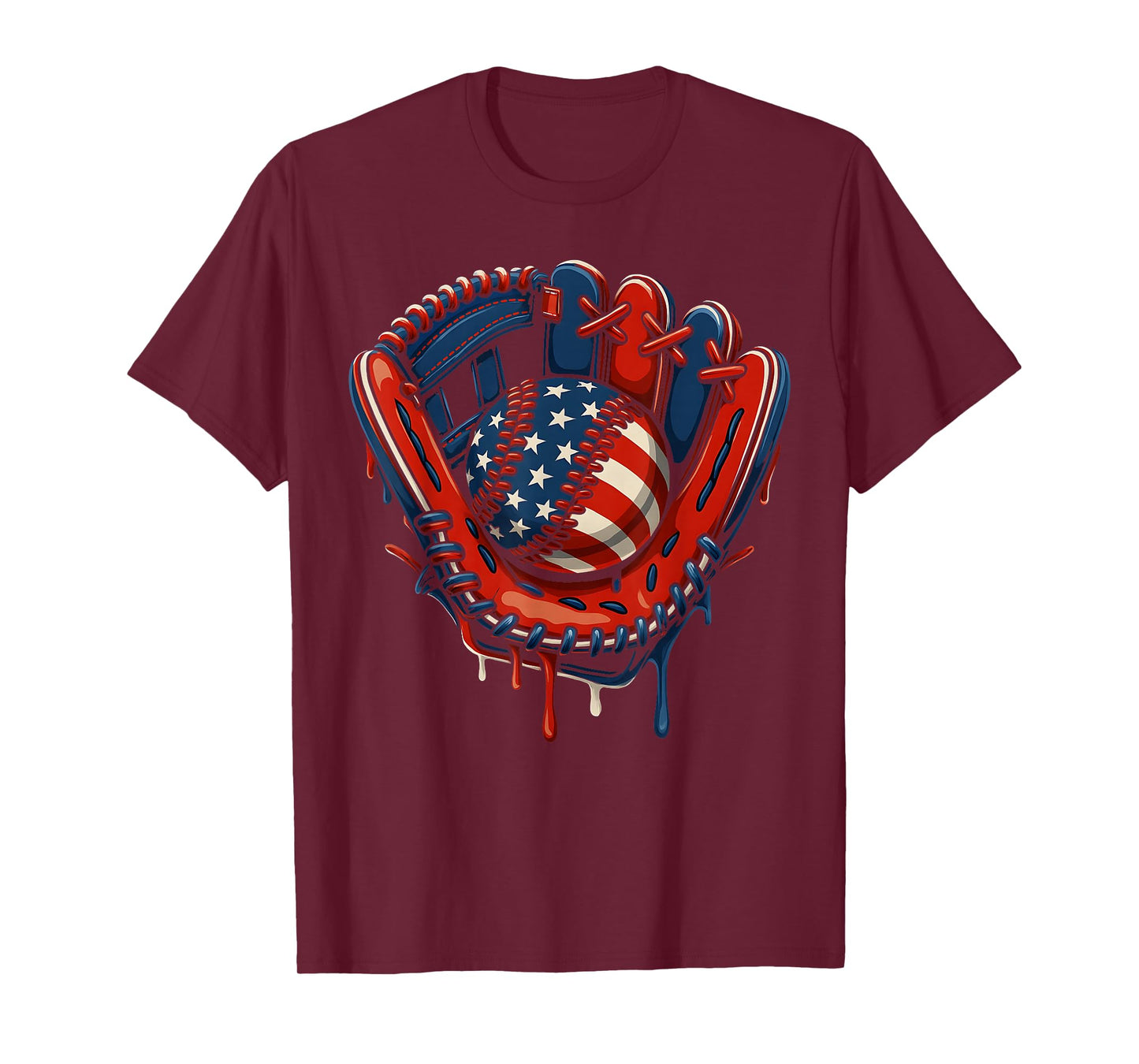 Baseball Drip American Flag 4th Of July Glove Patriotic Boys T-Shirt