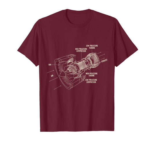 Aircraft Jet Engine Airplane Blueprint Diagram T-Shirt