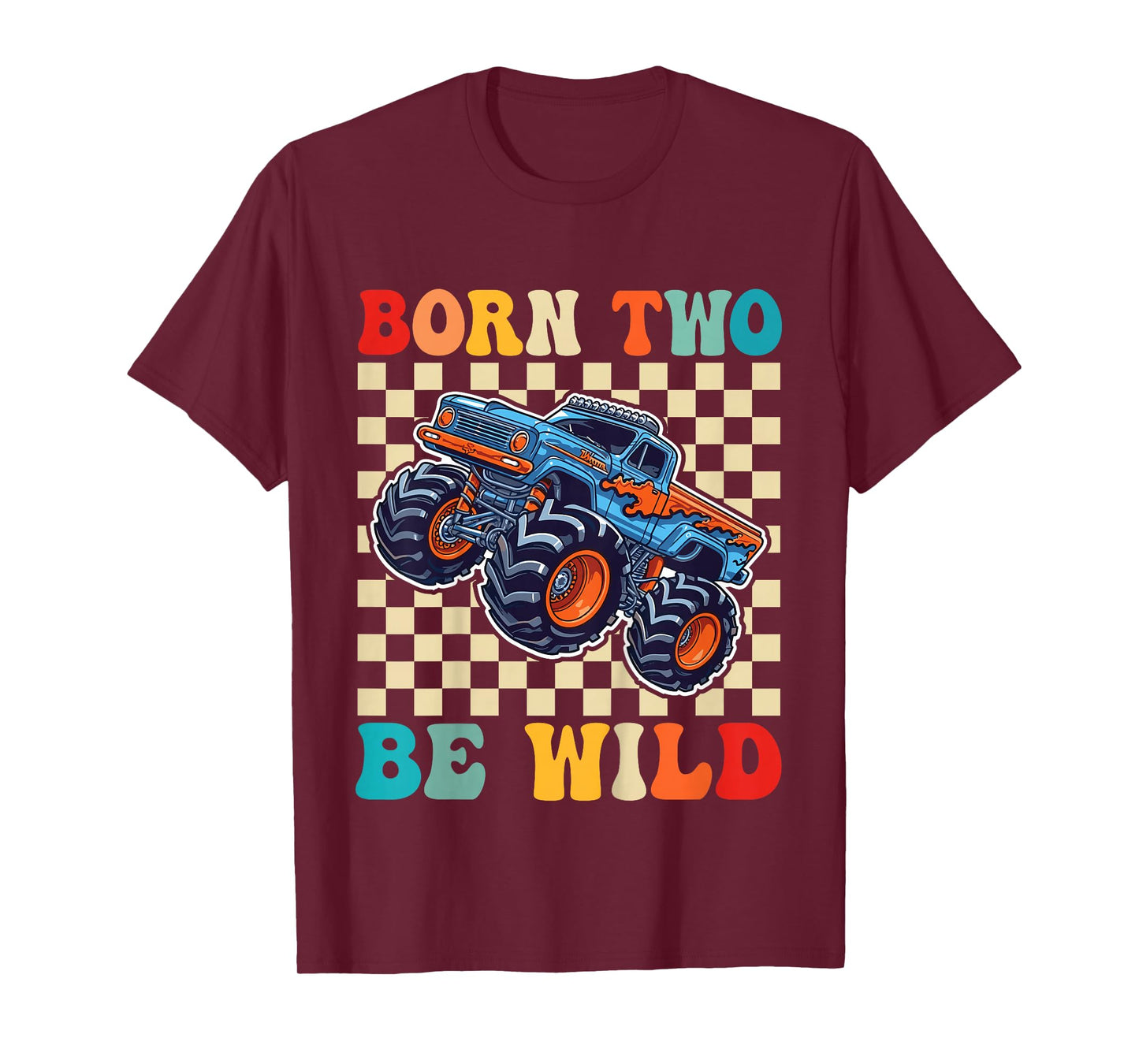 2nd Birthday Monster Truck Born Two Be Wild 2 Year Old Boys T-Shirt