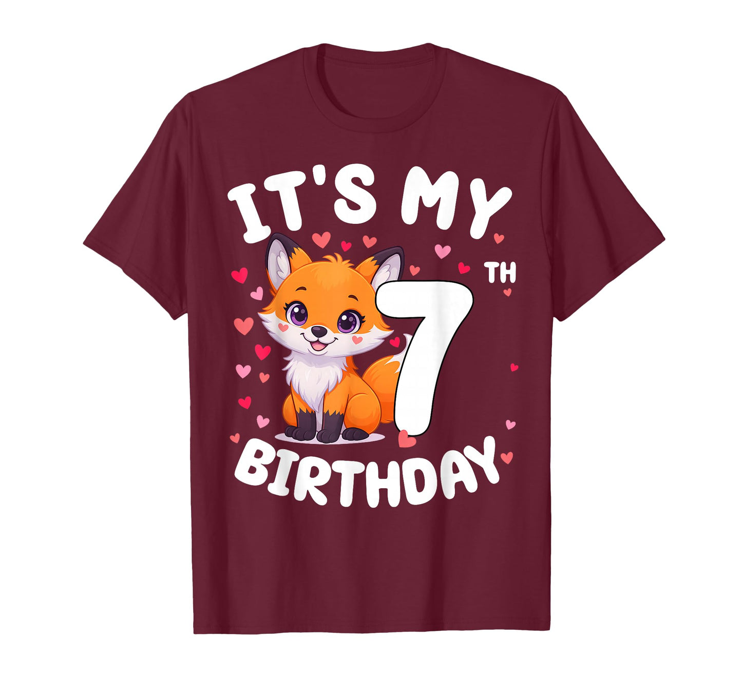 Fox Animal Lovers 7th Birthday Girl Fox B-Day 7 Years Old T-Shirt