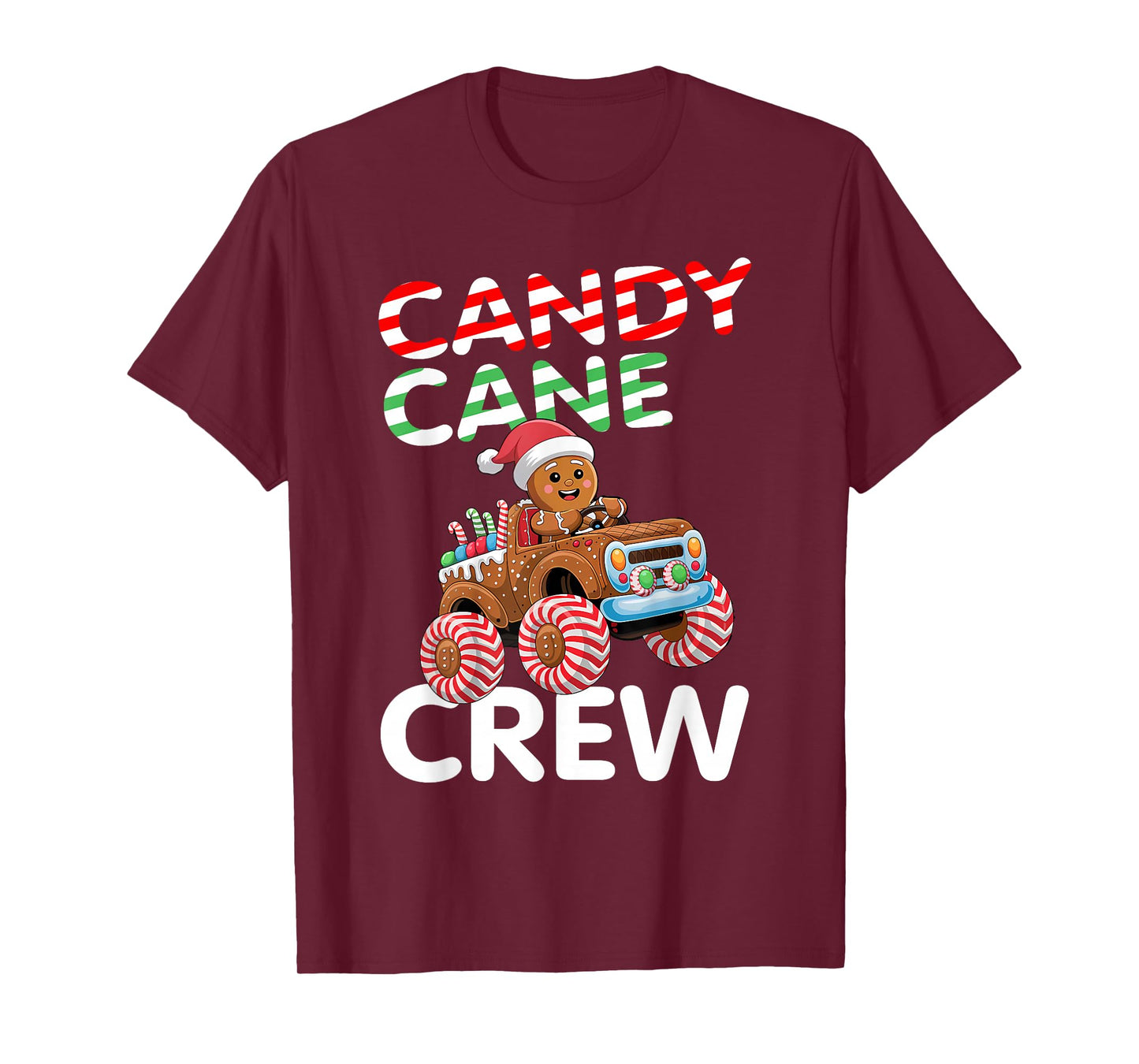 Christmas Candy Cane Crew Gingerbread Monster Truck Pajama T-Shirt