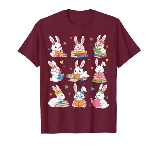 Easter Teacher Cute Bunny Reading Books Bookworm Women Girl T-Shirt