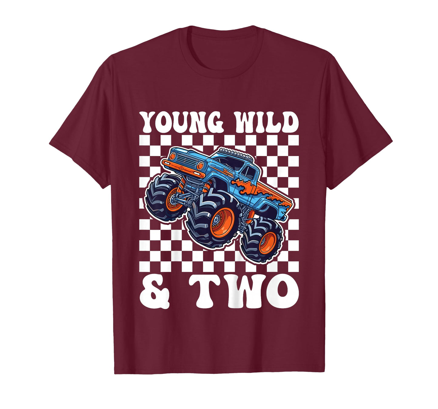 2nd Birthday Monster Truck Young Wild and Two 2 Year Old T-Shirt