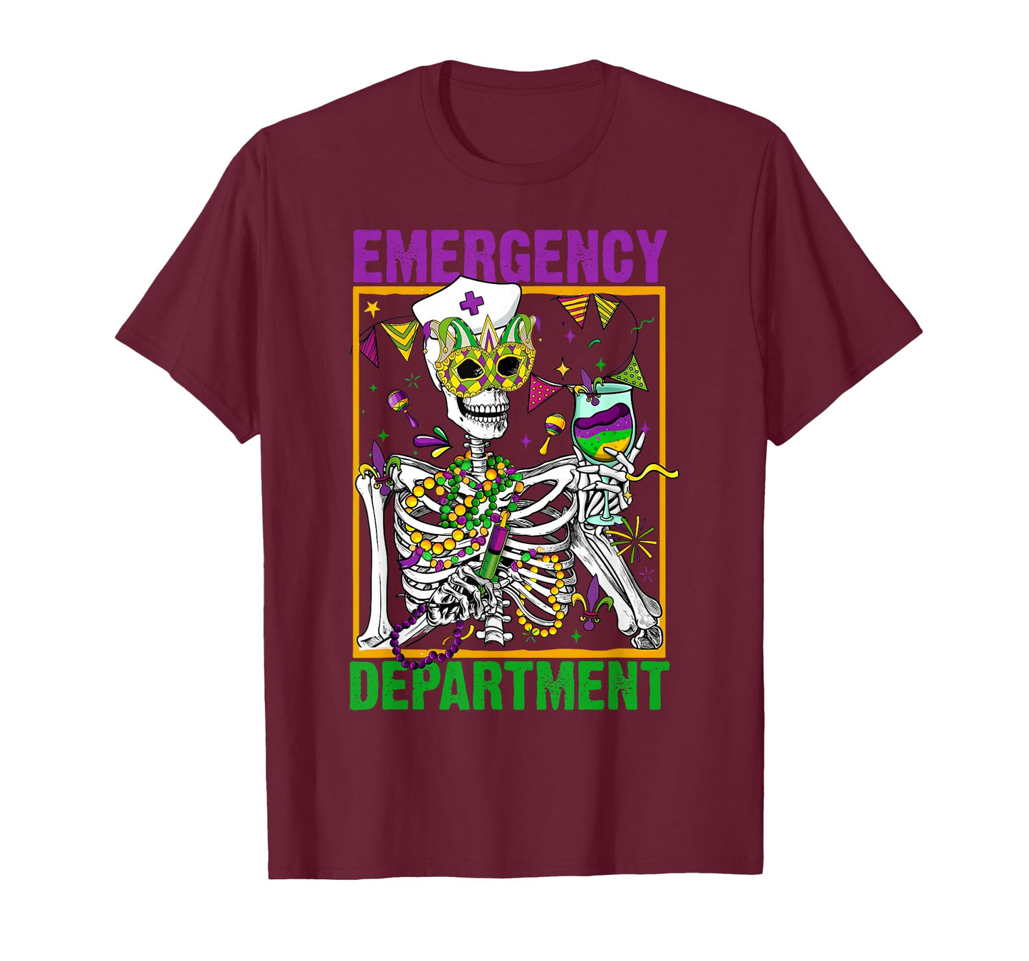 Skeleton Emergency Department Mardi Gras ER Nurse New Orlean T-Shirt