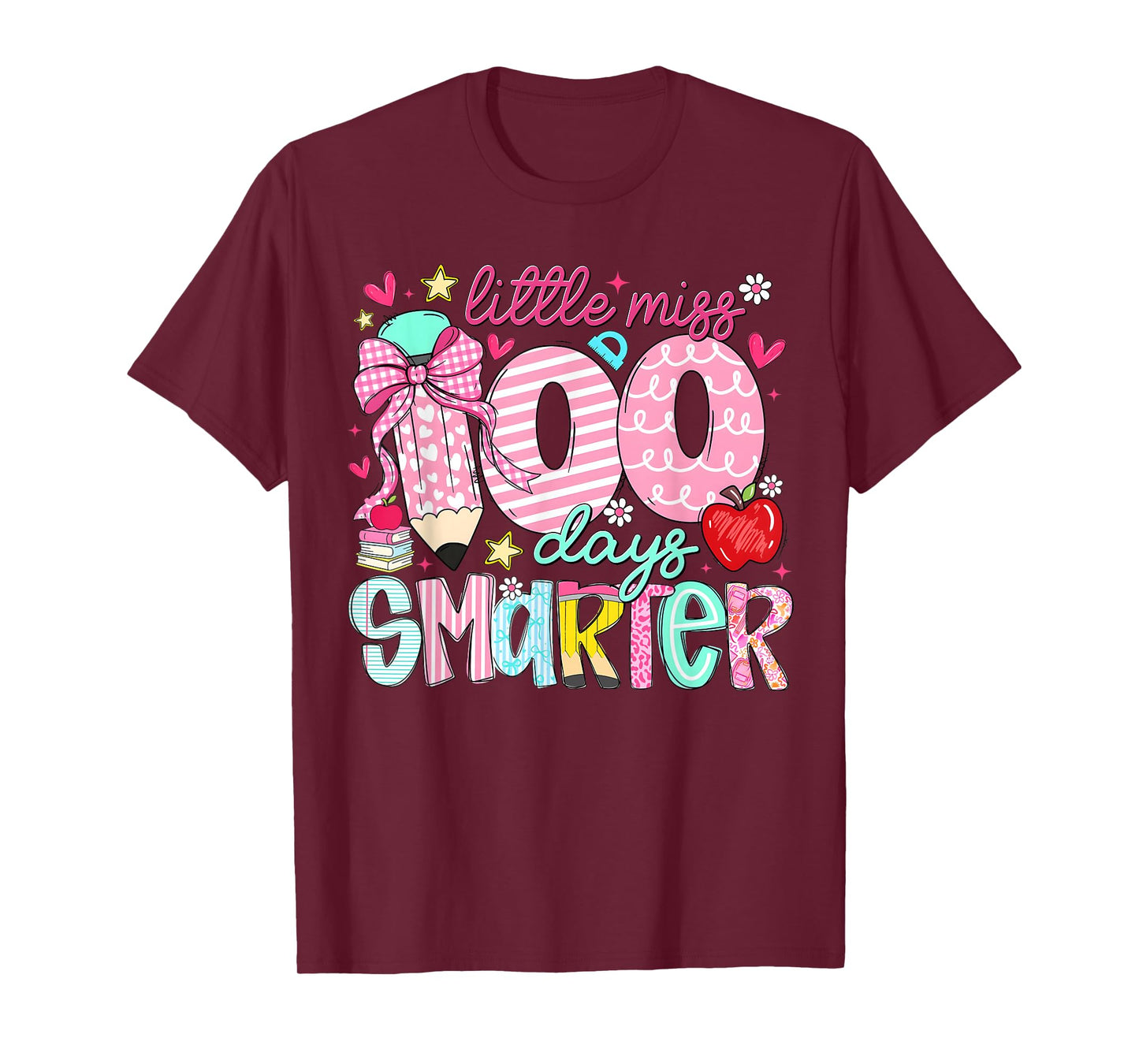100 Days of School Little Miss 100 Days Smarter Pencil Bow T-Shirt