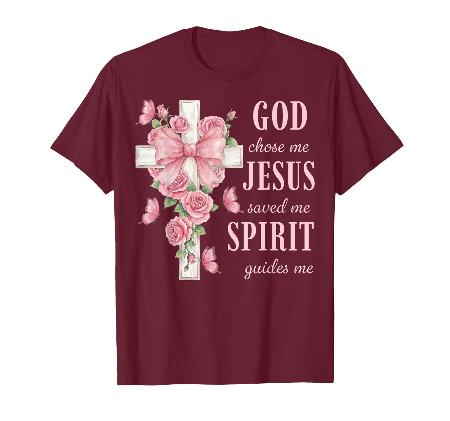 Christian Faith God Chose Me Jesus Saved Me Rose Cross T-Shirt