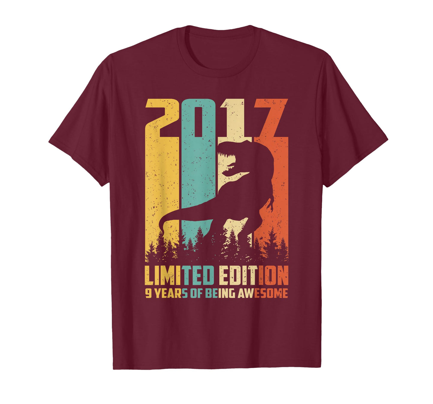 Awesome Since 2017 9 Years Old 9th Birthday T-Rex Dinosaur T-Shirt