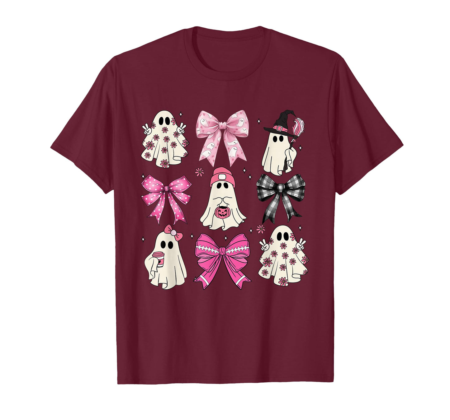 Spooky Vibes Pink Ghost Preppy Halloween Women Girls Kids T-Shirt