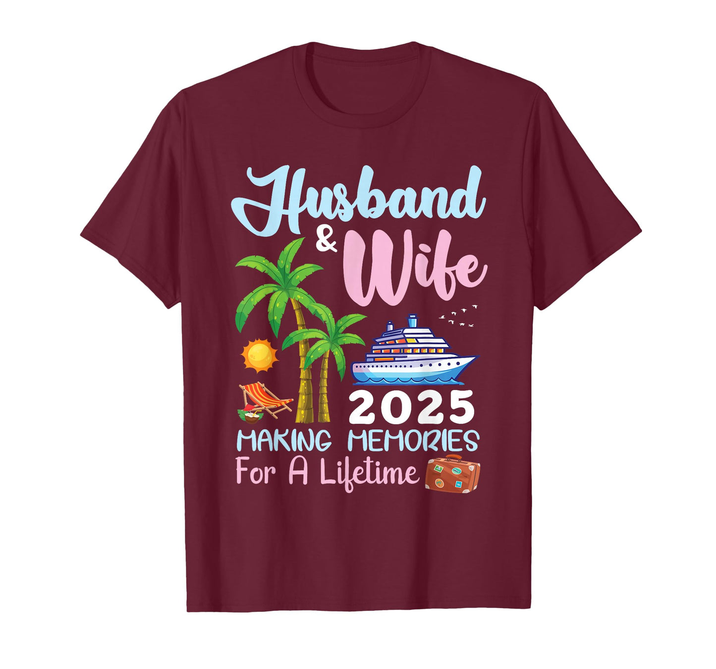 B2Shop Happy New Trip Husband & Wife 2025 Making Memories Cruise T-Shirt - Black, Small, Unisex-Adults, Short Sleeve, T-Shirt, All Seasons, Letter Print, Christmas