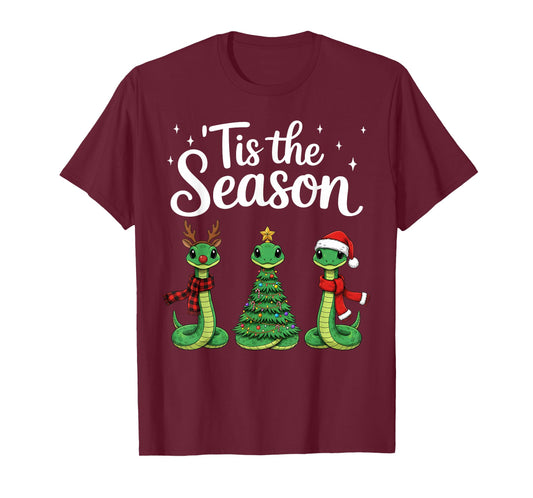 Tis The Season Green Snake Christmas Santa T-Shirt