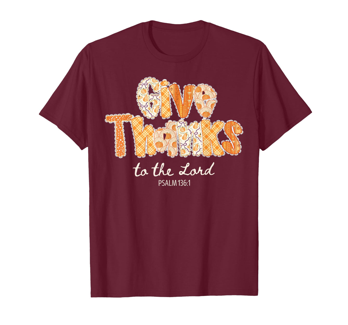 Lace Give Thanks to The Lord Pumpkin Fall Christian Autumn T-Shirt