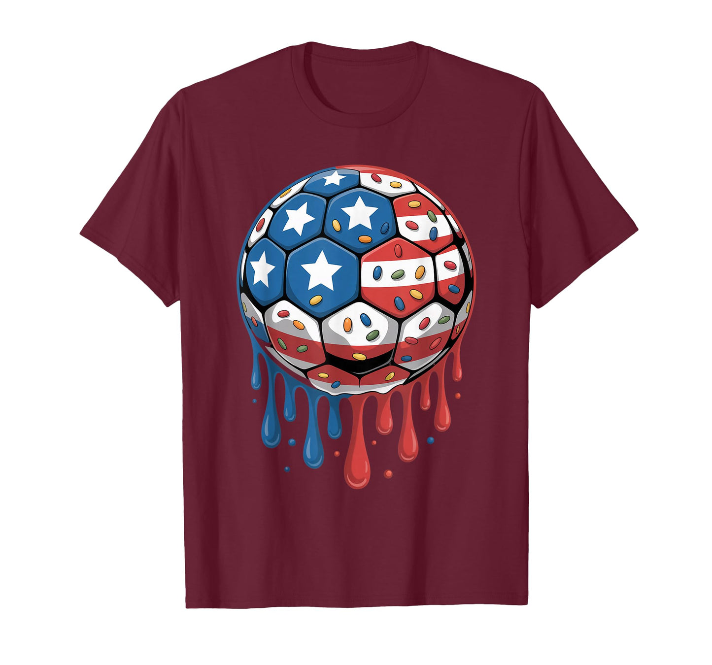 Ice Cream Drip Men Women Game American USA Flag Soccer Drip T-Shirt