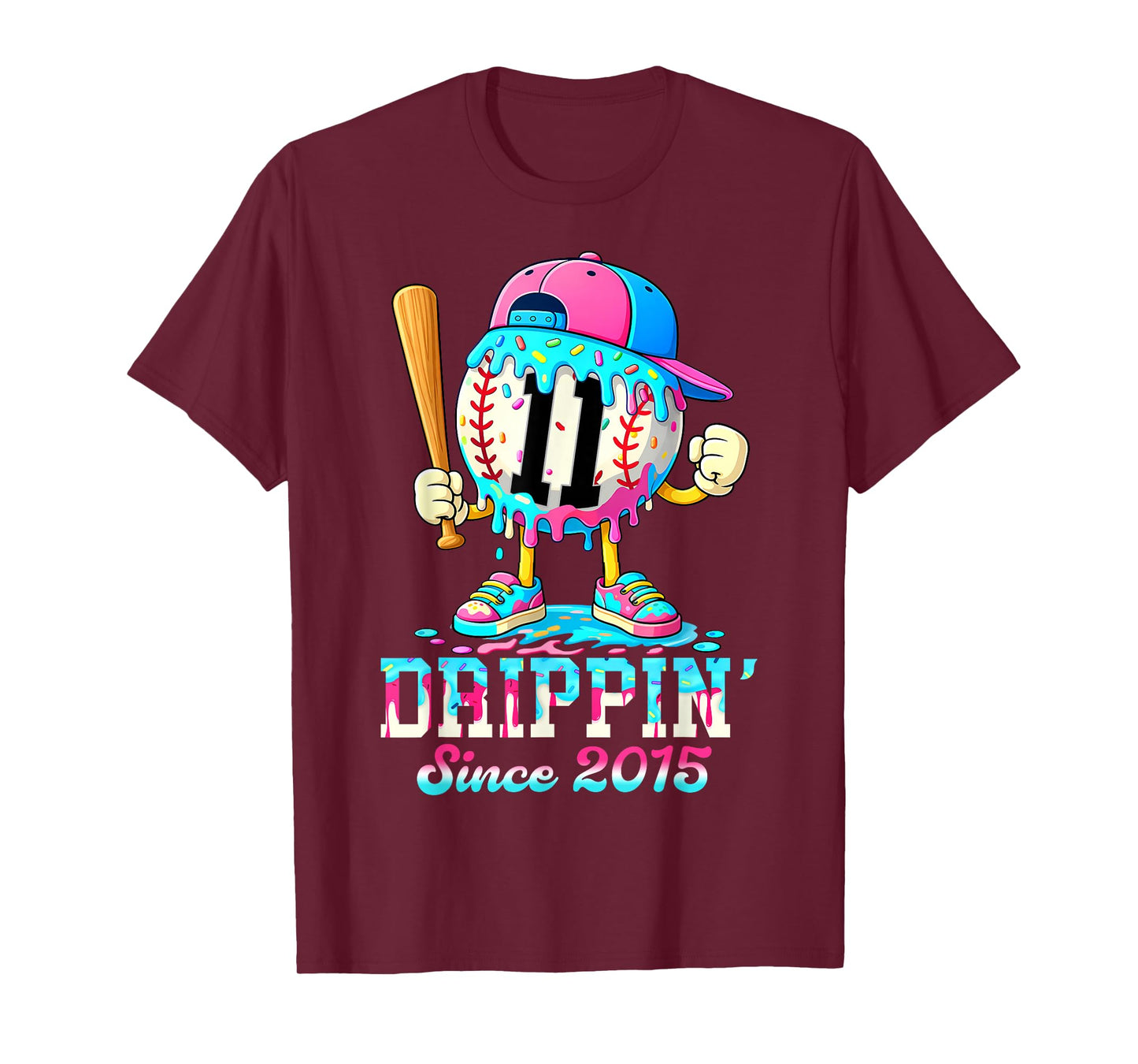 Baseball 11 Years Old Since 2015 Ice Cream 11th Birthday Boy T-Shirt