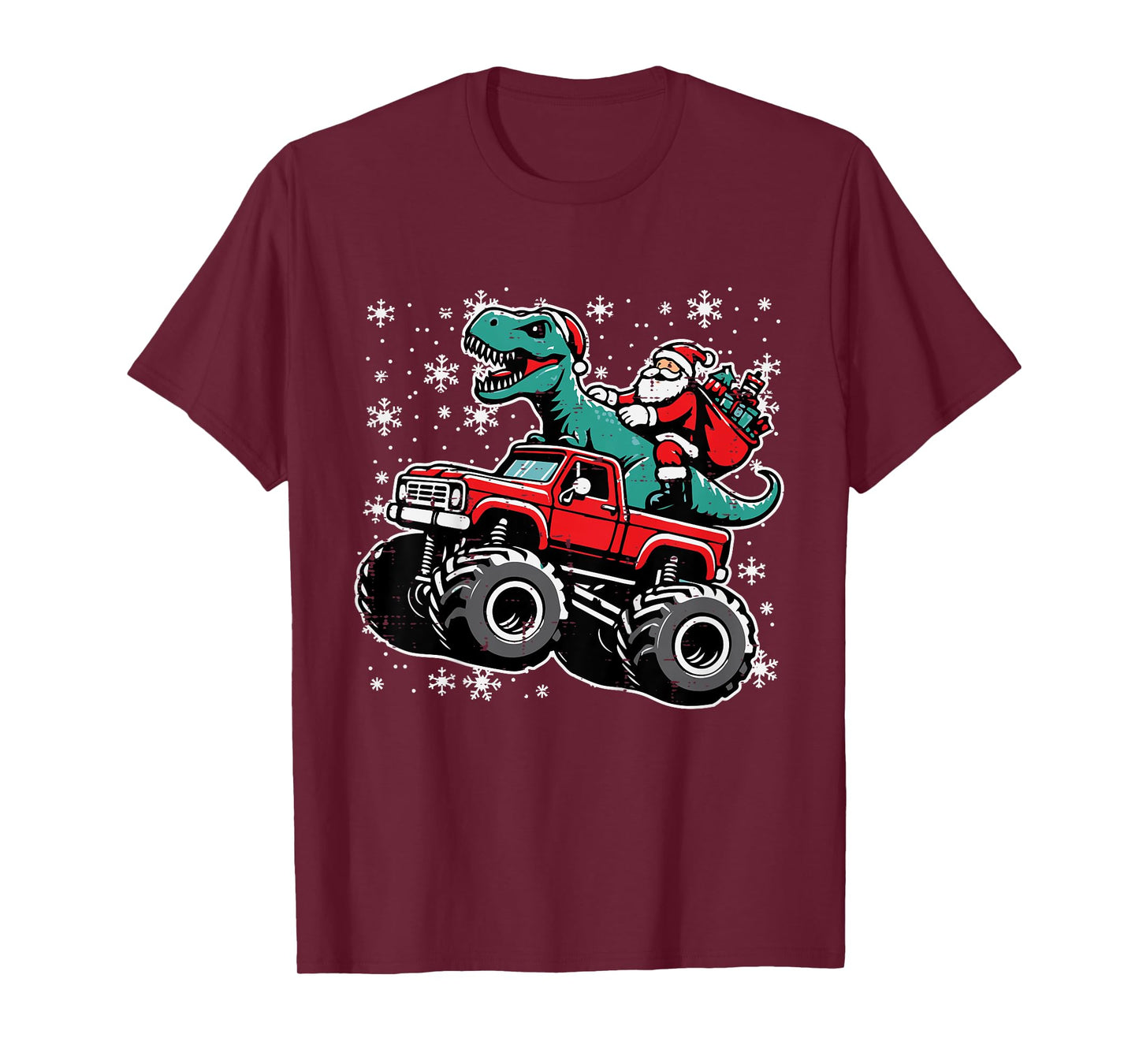 Kids Christmas Monster Truck Dino Santa Xmas Toddler Boys Kids T-Shirt