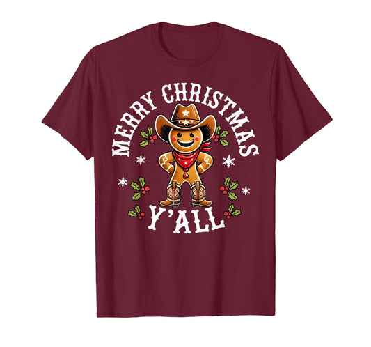 Merry Christmas Yall Gingerbread Cowboy Howdy Western Xmas T-Shirt