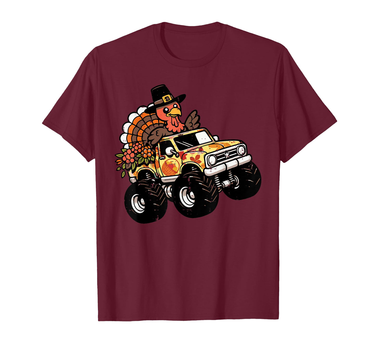 Thanksgiving Turkey Monster Truck Fall Toddler Boys Kids T-Shirt