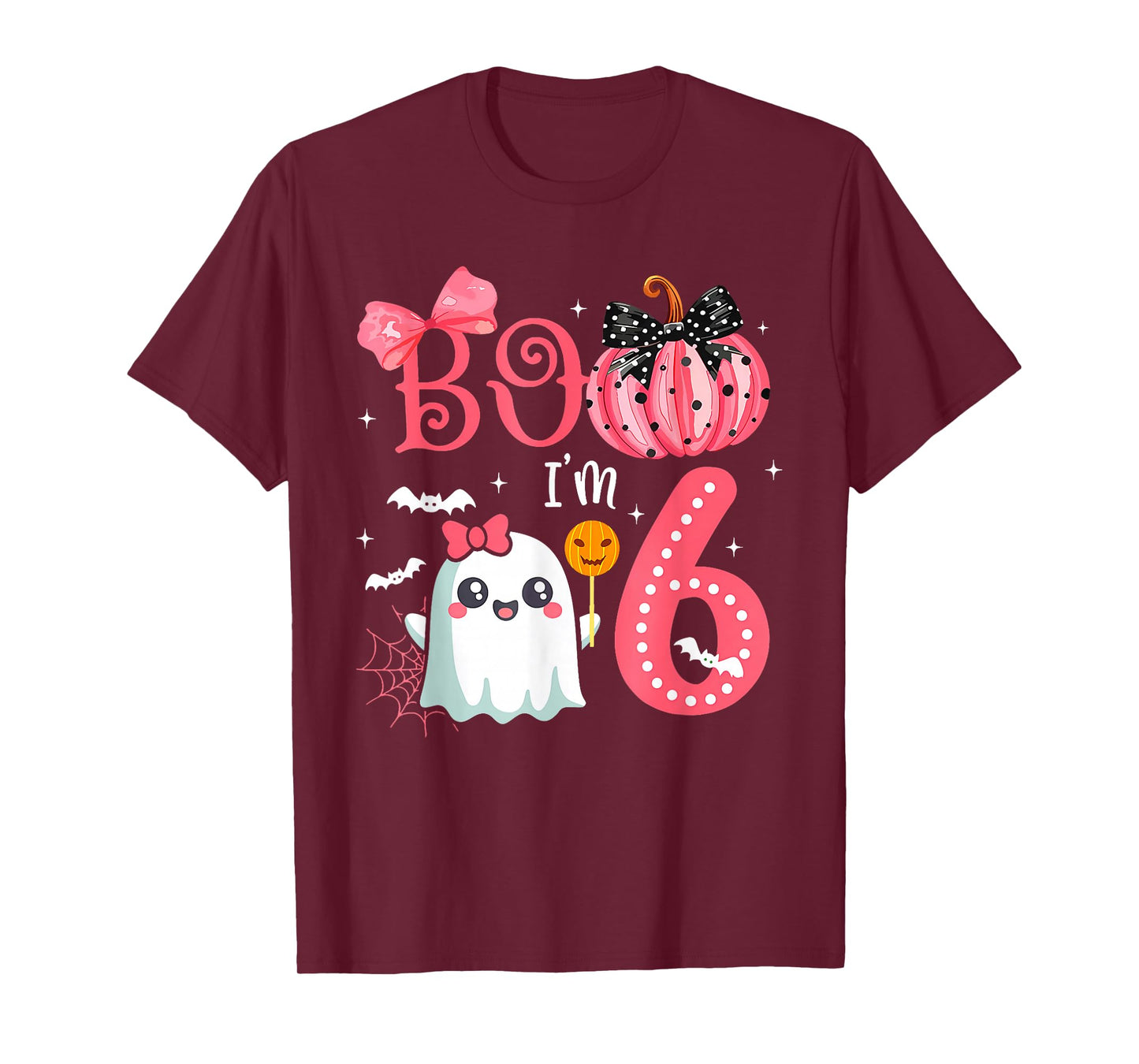 Boo I'M 6 Years Old Ghost 6Th Birthday Halloween Ghost Girls T-Shirt