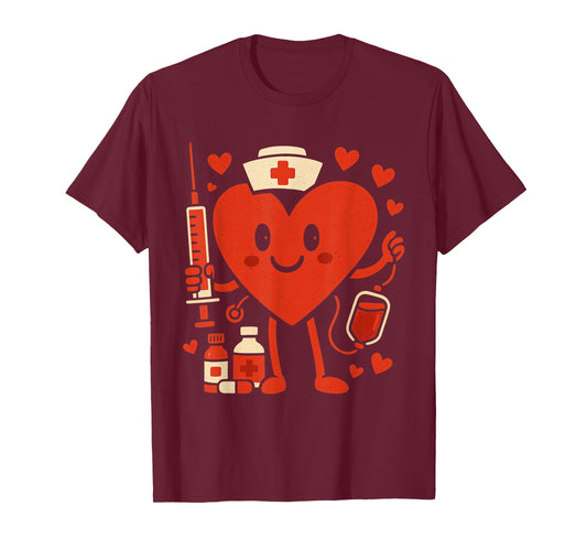 Valentines Day Nurse Heart Funny Nursing Scrub Top Rn Women T-Shirt