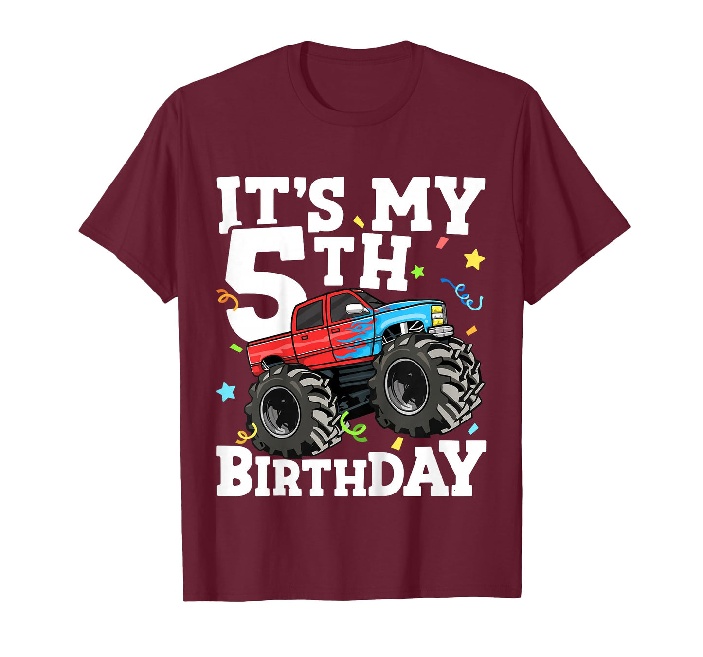 Kids Monster Truck It's My 5th Birthday Boy 5 Five Toddler T-Shirt