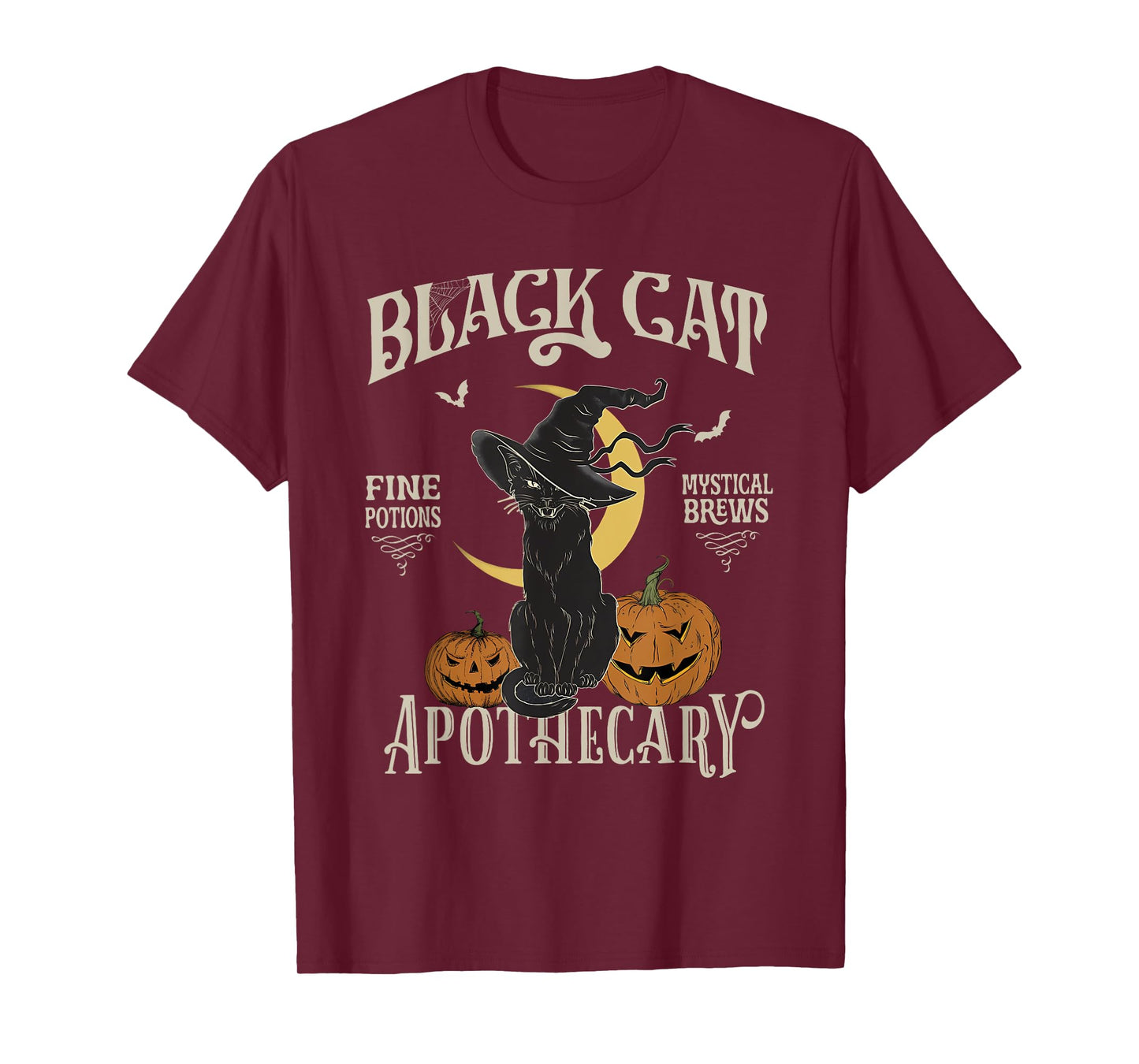 Retro Scary Halloween Costume Black Cat Salem Apothecary T-Shirt