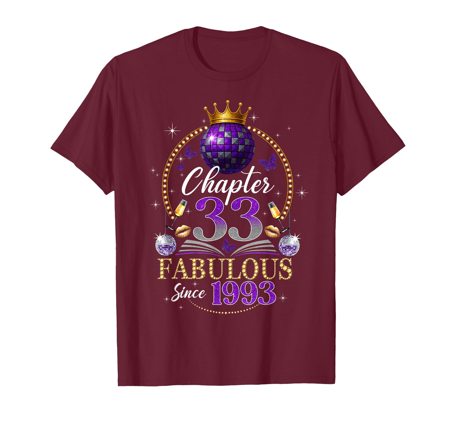 Chapter 33 Since 1993 Purple Disco Ball 33rd Birthday Women T-Shirt