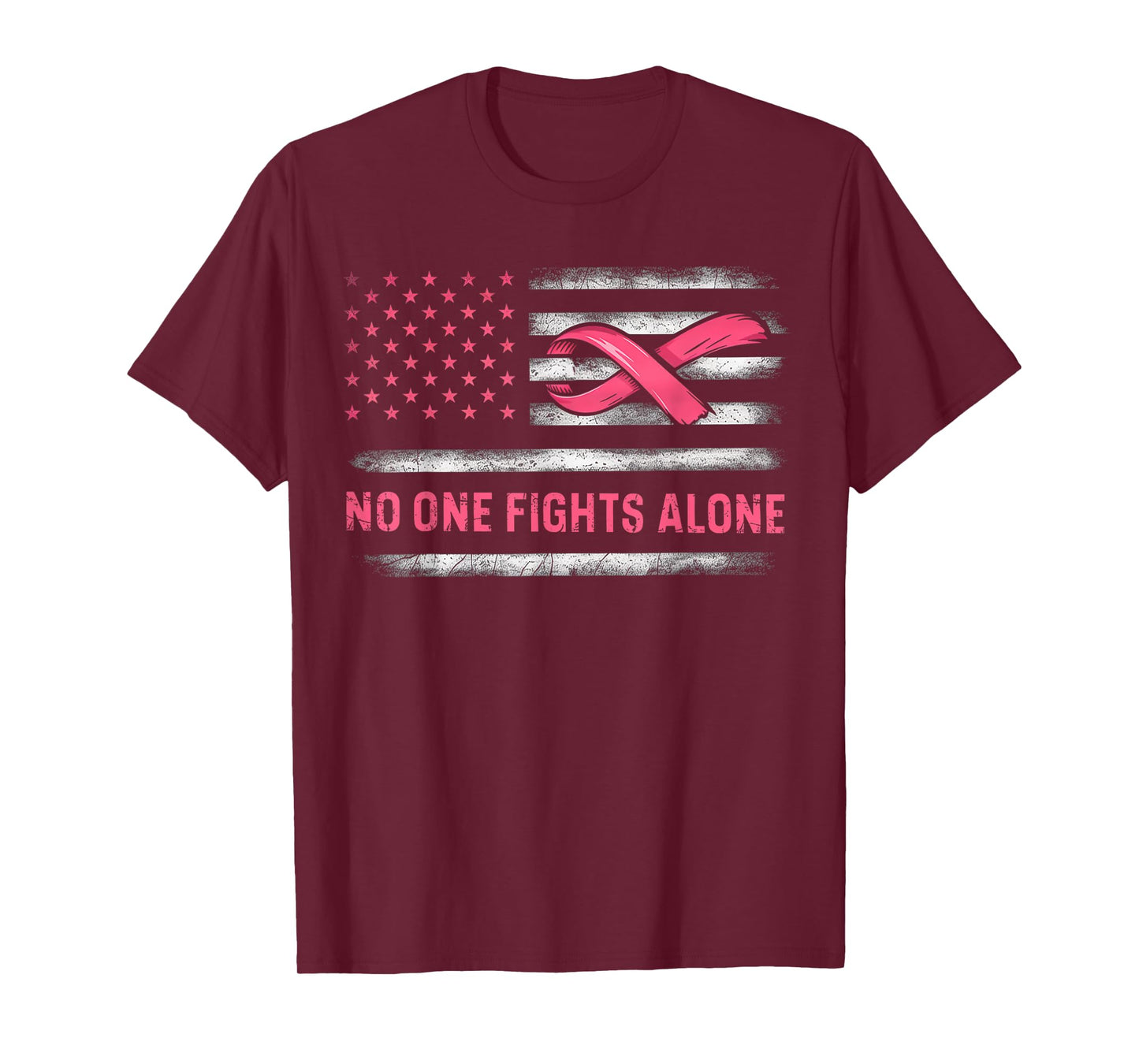 Alone American Flag Pink Ribbon T-Shirt