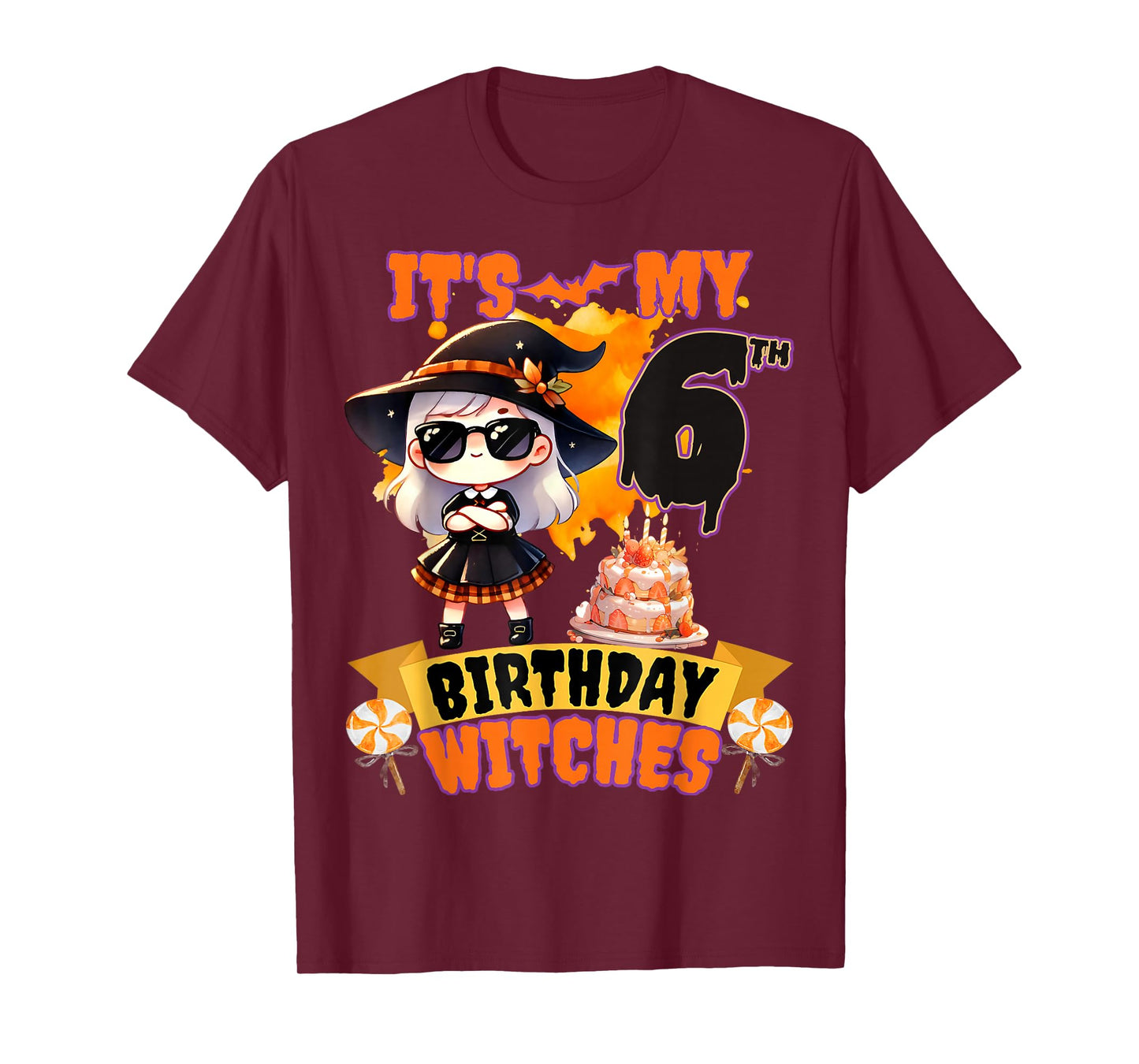 Kids 6th Birthday Cute Witch 6 Years Old Bday Party Girls T-Shirt