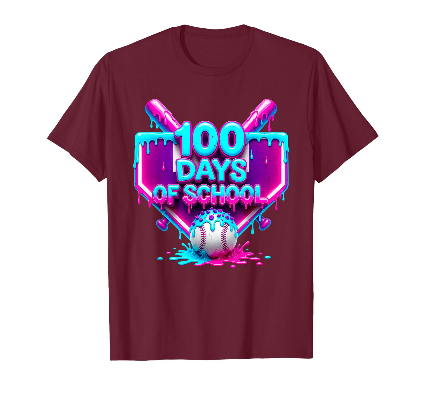 100 Days of School Baseball Drip 100 Days for Boys and Kids T-Shirt