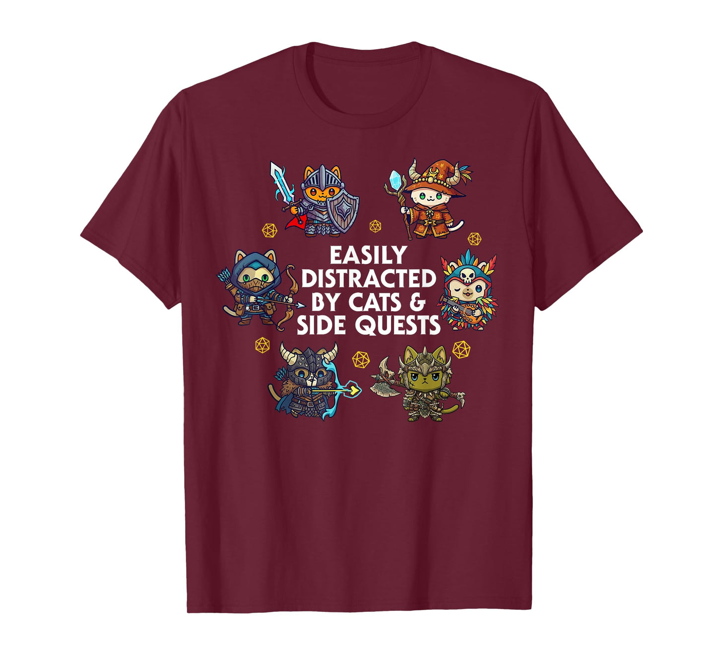 Nerd ADHD Cat Funny RPG Gamer Cats Side Quest Men Women Kids T-Shirt