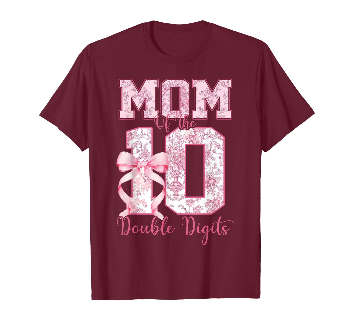 Mom of The 10th Birthday Girl Pink Coquette Bow 10 Years Old T-Shirt
