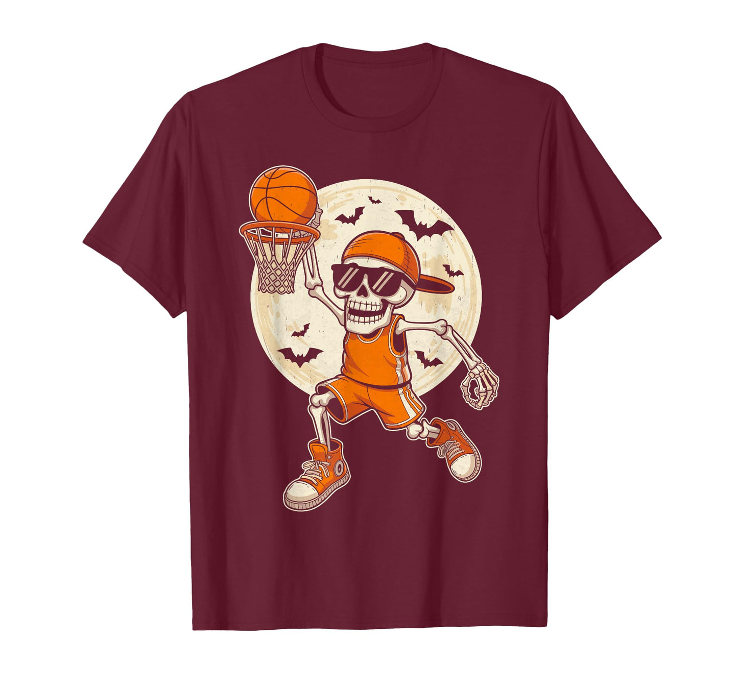 Funny Cartoon Skeleton Basketball Halloween Player Boys Kids T-Shirt