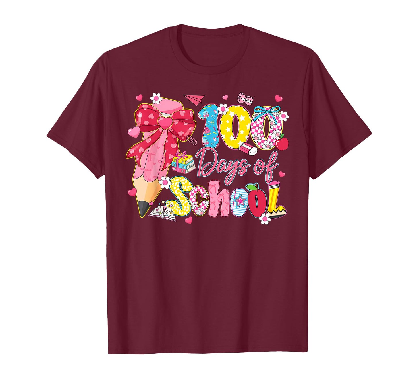 100 Days of School Coquette Bow Pencil Teacher Girl T-Shirt