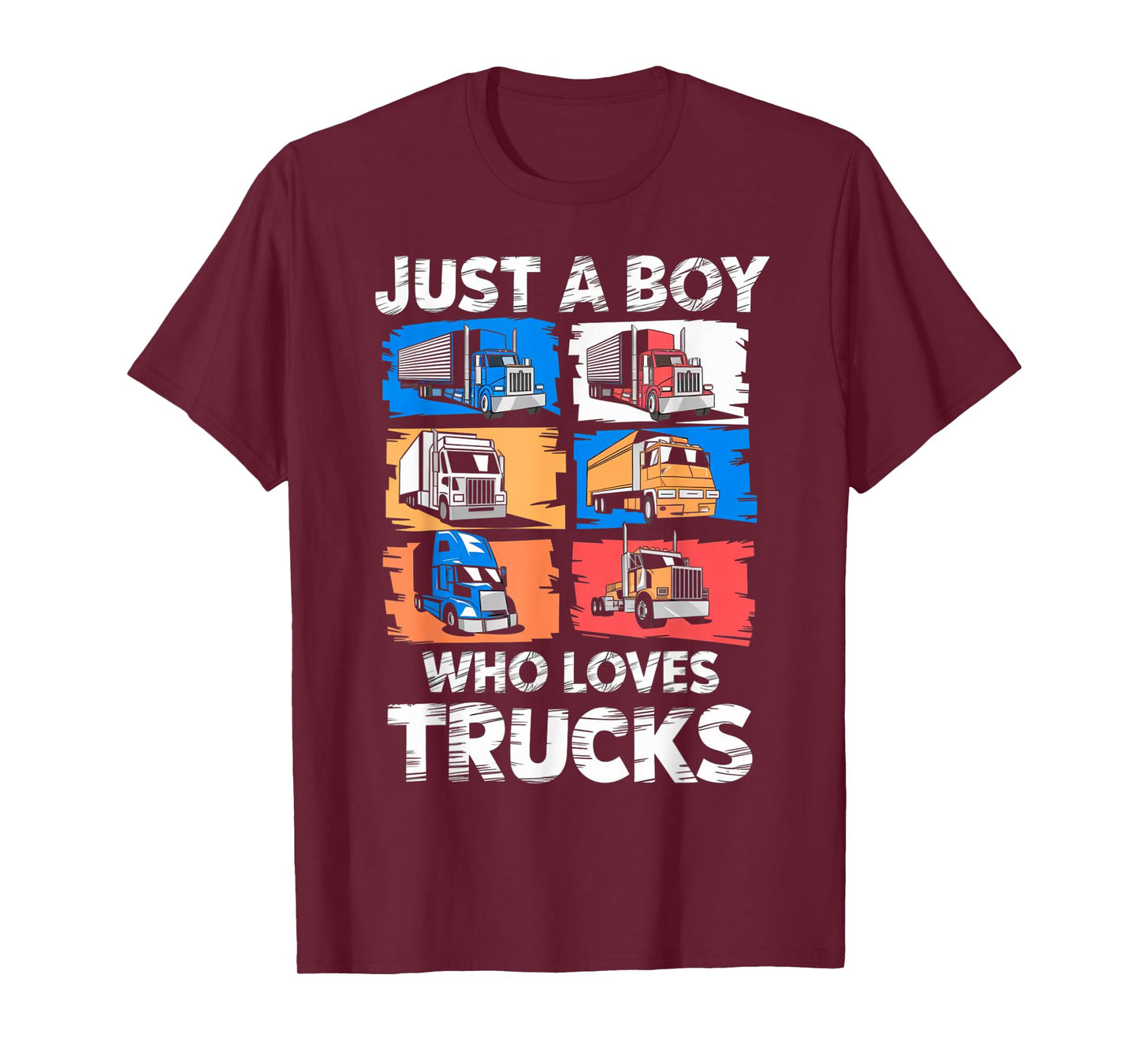 Just A Boy Who Loves Trucks Funny Semi Truck Lover Kids Boys T-Shirt