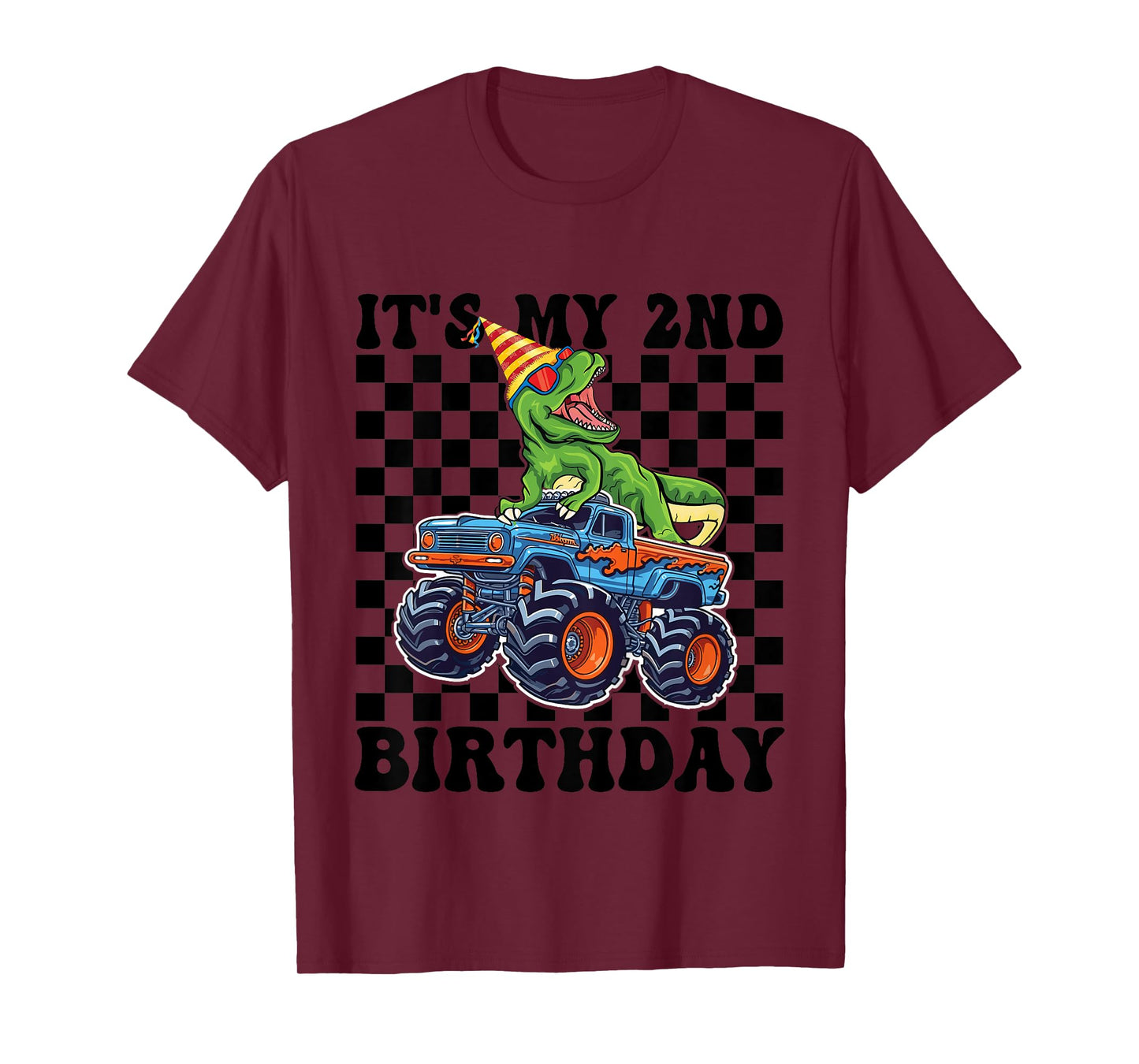 Kids 2nd Birthday Monster Truck Dinosaur Birthday Boys 2 Year Old T-Shirt