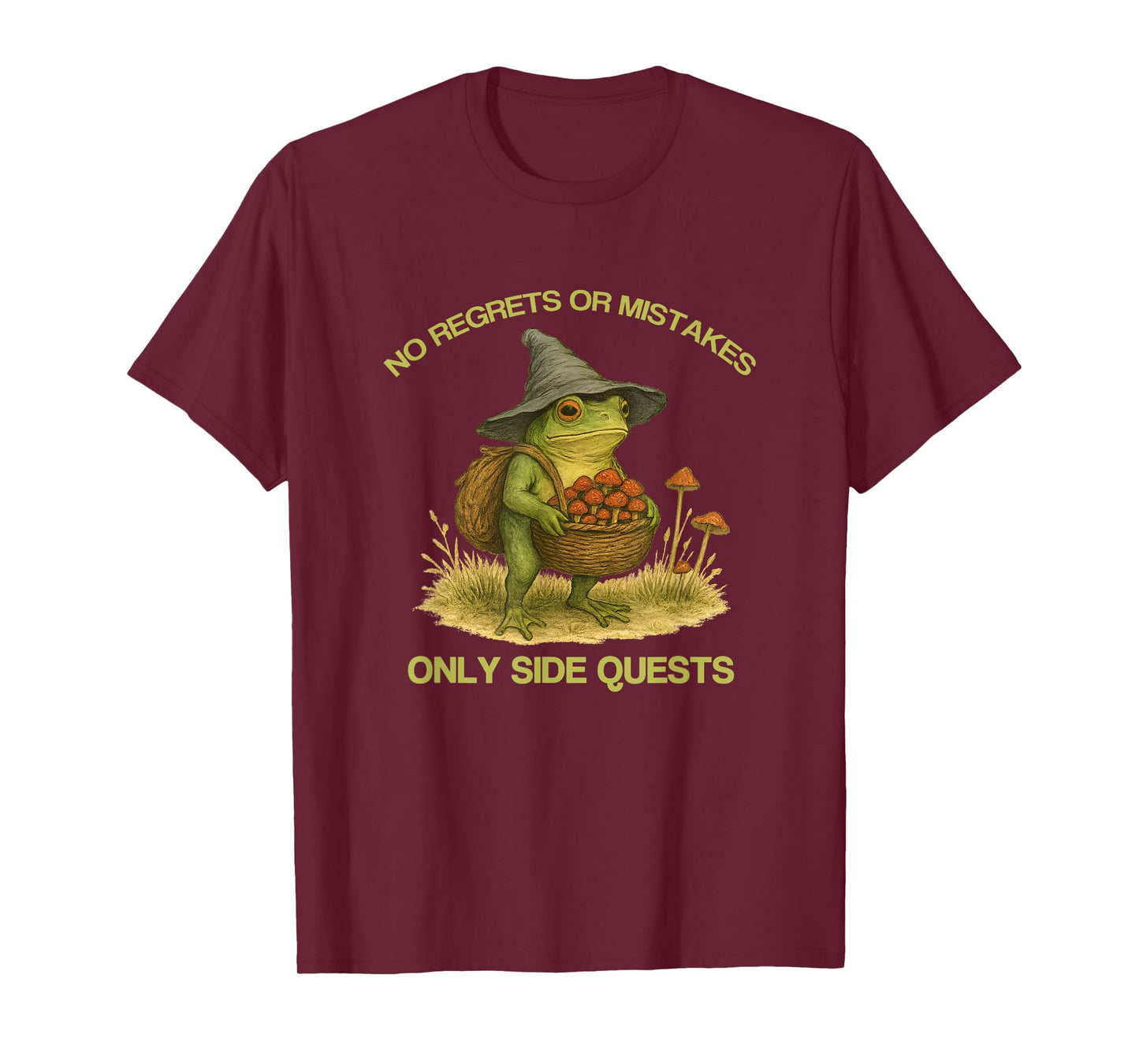 No Regrets Only Side Quests Frog Wizard Mushroom Adventure T-Shirt