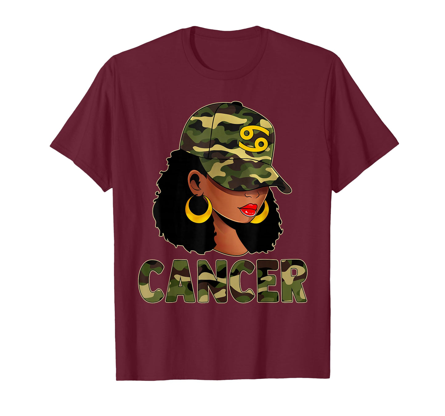 Cancer Queen Camouflage Black Woman Cap Zodiac Sign T-Shirt
