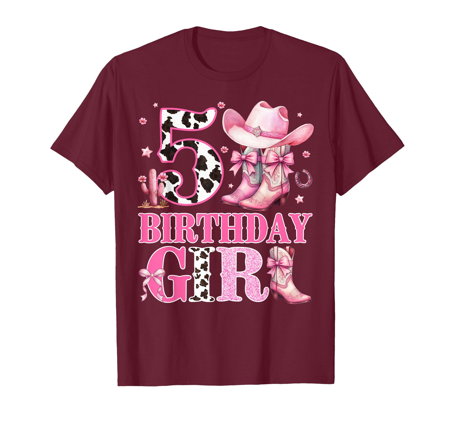 Kids 5th Birthday Girl Rodeo Western Cowgirl Birthday Party T-Shirt