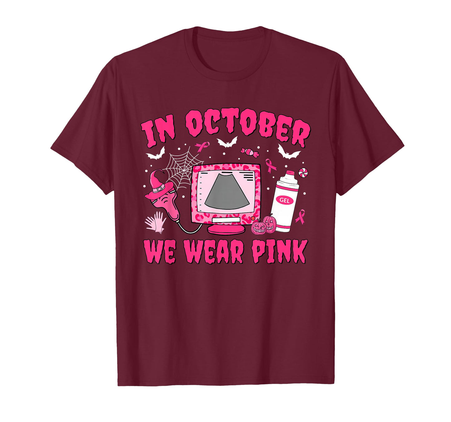 In October We Wear Pink Sonographer Leopard Breast Cancer T-Shirt