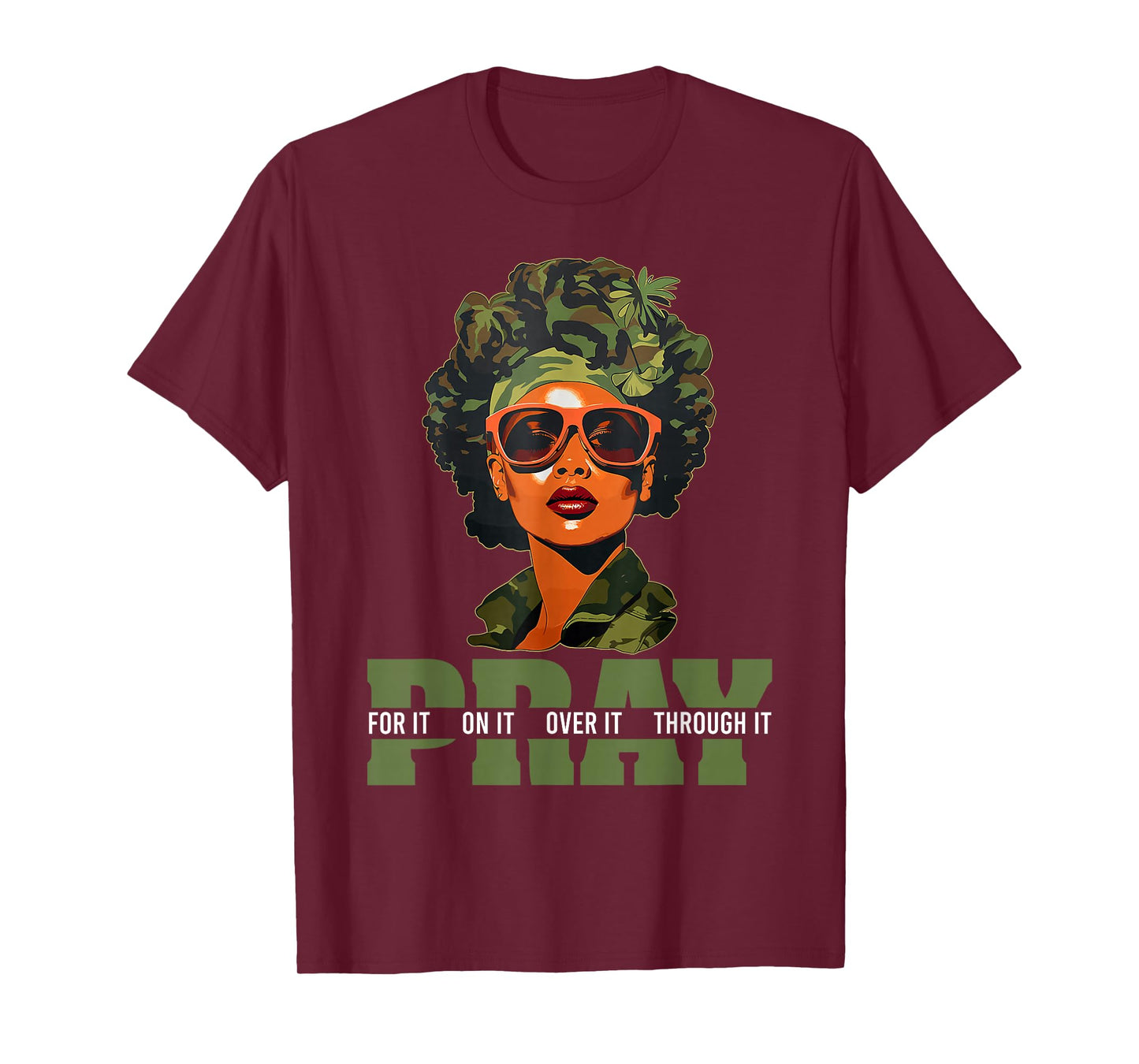 Pray On It Pray Over It Black Woman Afro Christian Sayings T-Shirt