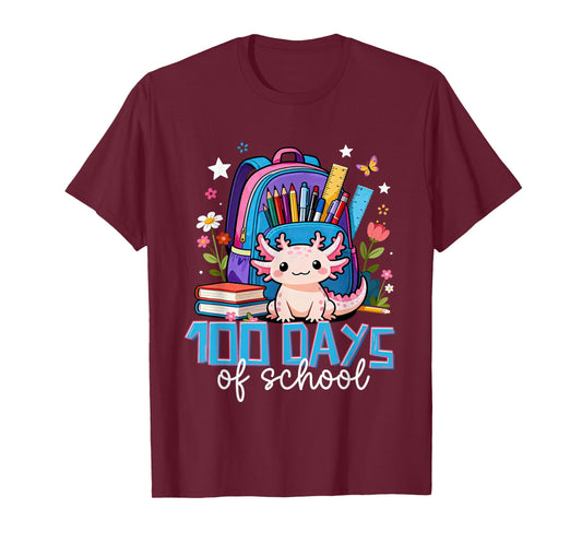 100 Days of School Axolotl Elementary-School Girls Kids T-Shirt