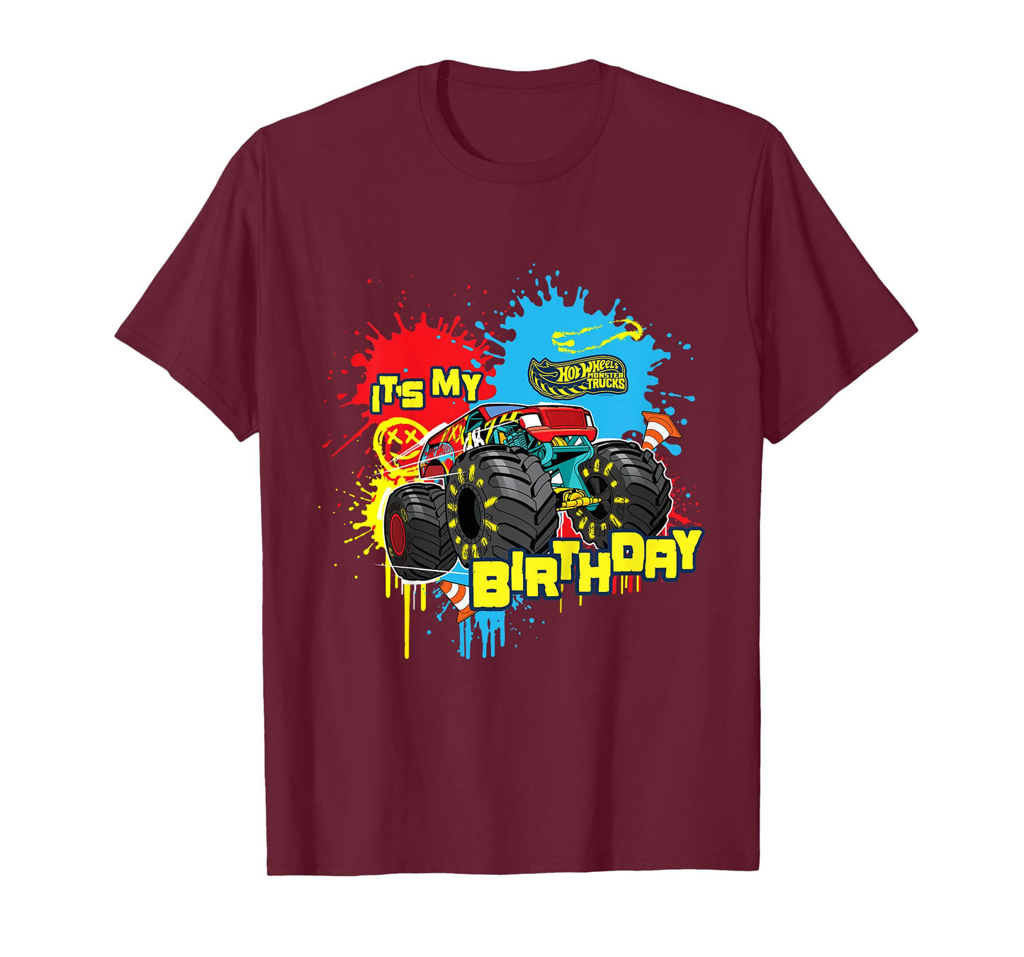 Kids Hot Wheels Monster Trucks - It's My Birthday Paint Splatter T-Shirt
